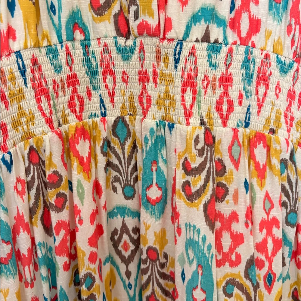 Anthropologie Multicolor Ikat Maxi Dress - Teal, Pink, Yellow - Picture 4 of 12